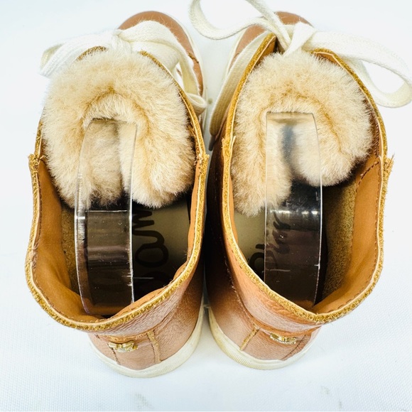 Sam Edelman Pence Leather High-Top Shearling Trim Sneakers Brown sz 8 - Picture 12 of 15